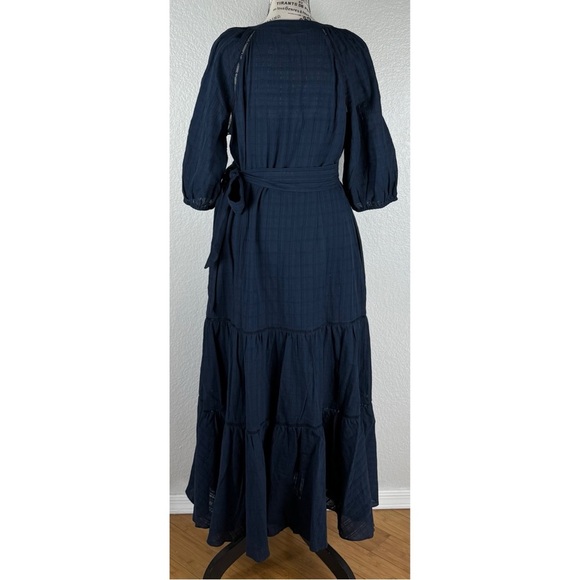 Madewell NWT Tie-Waist Tiered Midi Dress in Windowpane Windpane Navy, size 12 - Picture 7 of 16